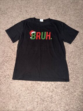 Kids Black 'BRUH.' Graphic Tee with Red & Green Lettering